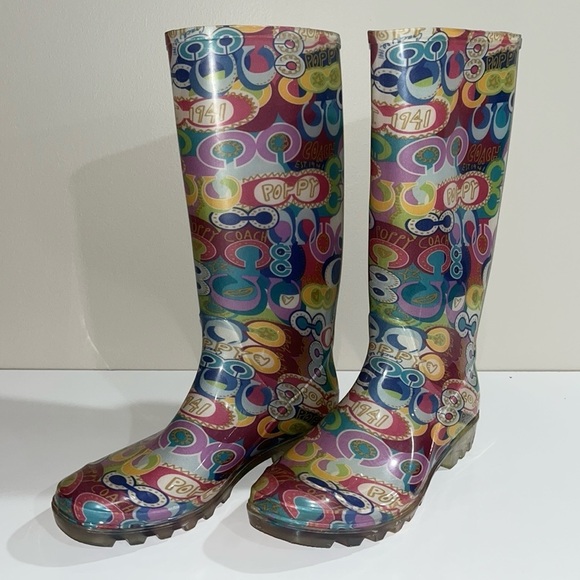 Coach Poppy Rainboots Sz 8 - Picture 3 of 15